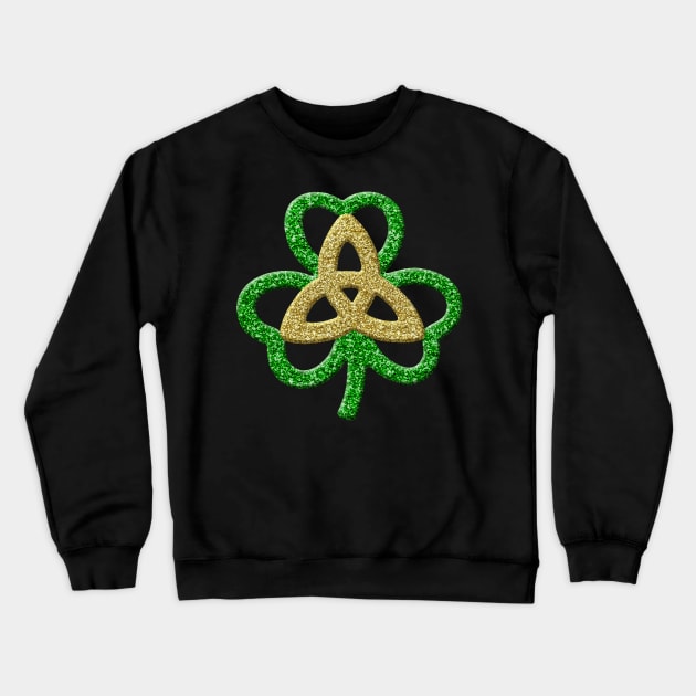 Green Gold Faux Glitter Shamrock And Trinity Knot Crewneck Sweatshirt by Atteestude